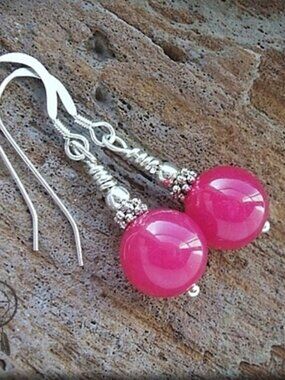 Petite Hot Pink Gemstone Earrings 925 Sterling Silver Dangle Minimalist Boho